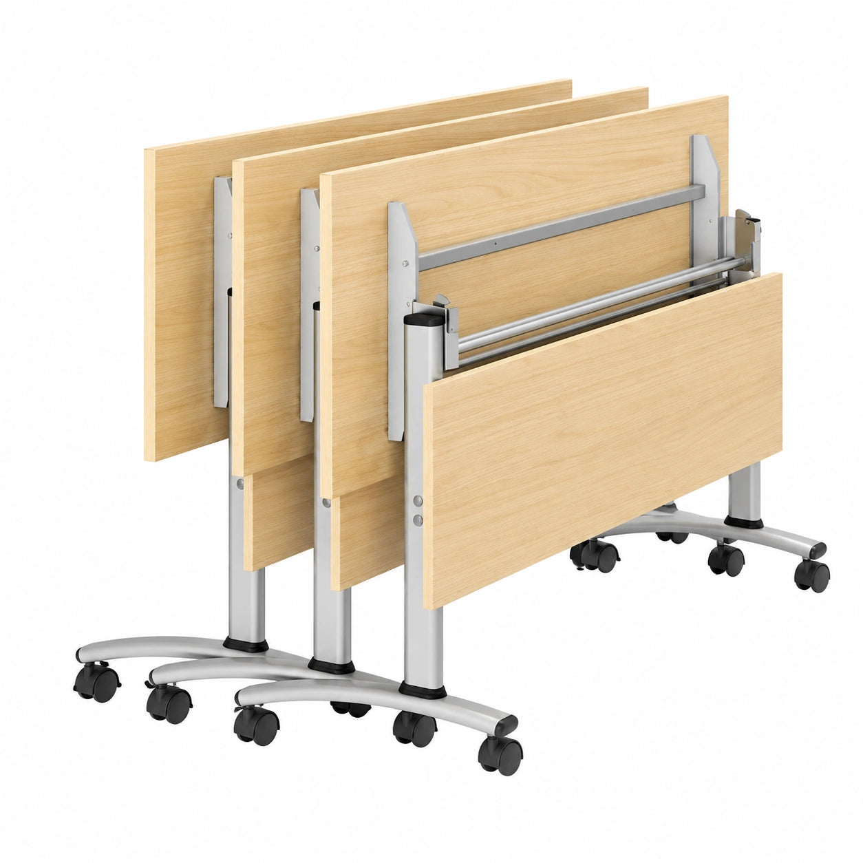 Klapptisch 160 cm mit Rollen, geräuschlos, für Büro & Schule, Gold-Eiche Design
