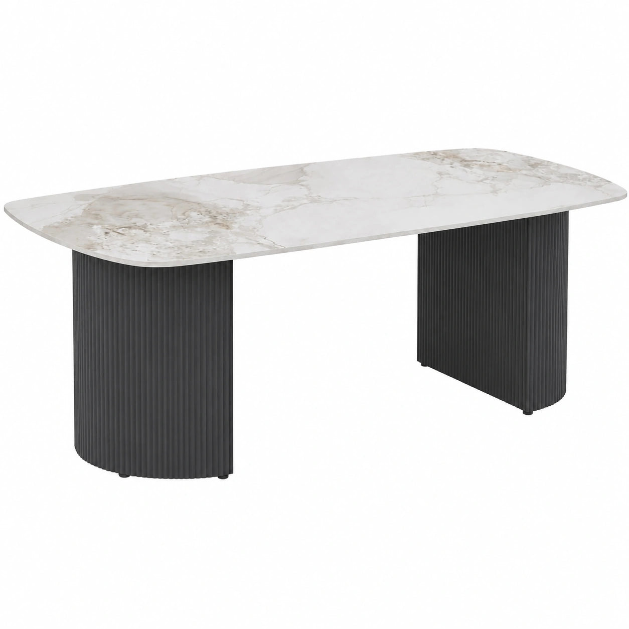 Moderner Couchtisch in Travertin-Optik mit kratzfester Keramikplatte, 130x70 cm