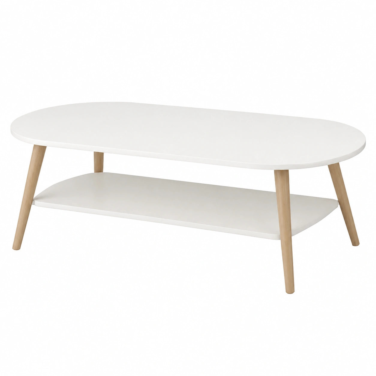 Moderner Holz-Couchtisch mit Doppelablagen, Weiß, Rechteckig, 80 cm