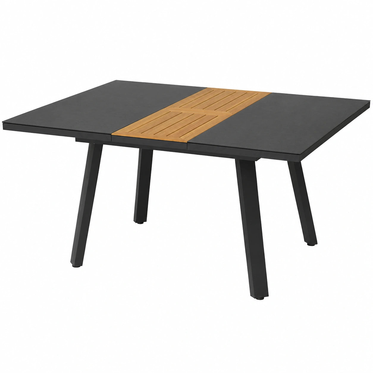 Hochwertiger Ausziehbarer Gartentisch aus Aluminium, Glas und Teakholz - 110-150 cm