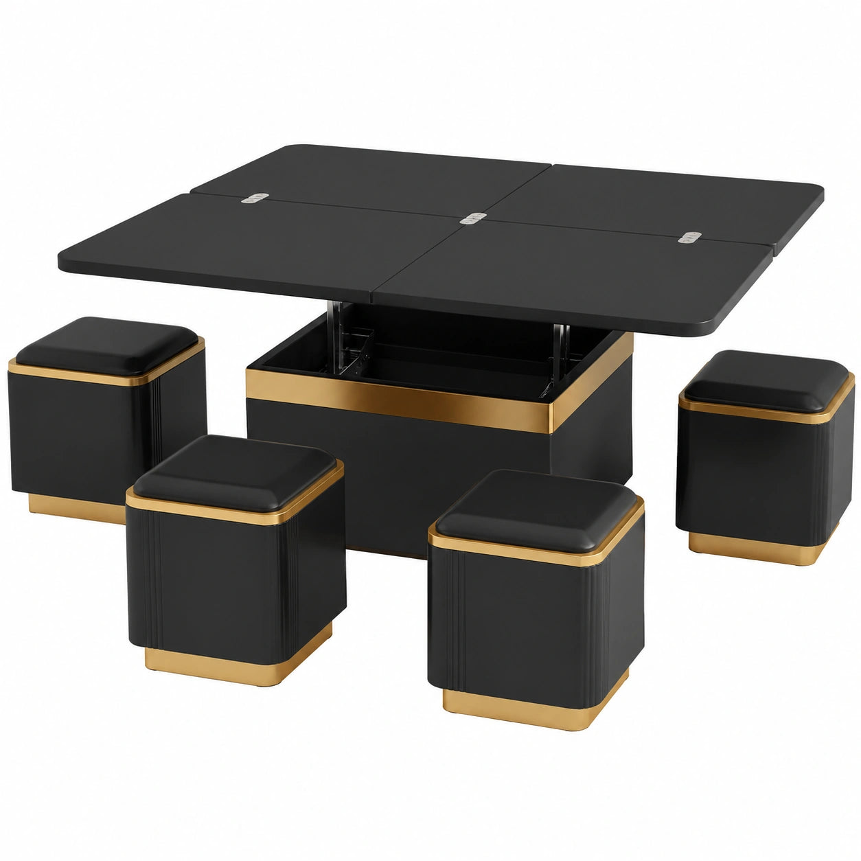 Höhenverstellbarer Couchtisch mit Stauraum und Klappfunktion, 120 cm, Schwarz, Modernes Design
