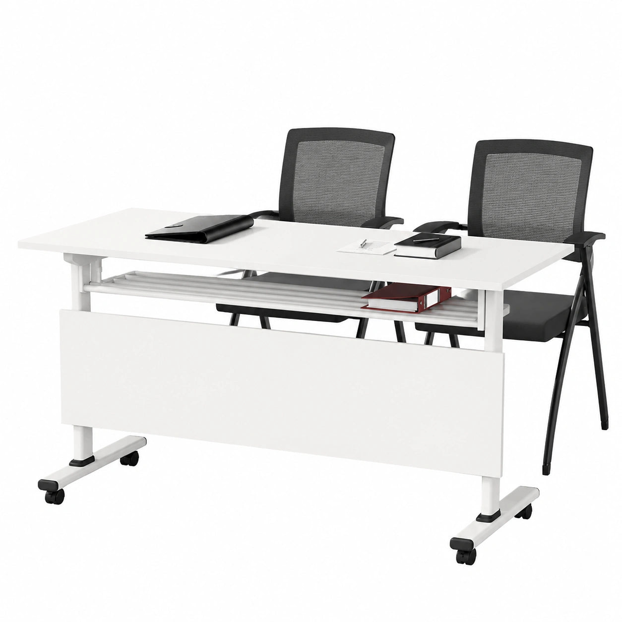 Klapptisch mit Rollen für Büro und Schule, Mobiler Arbeitsplatz für Laptop und Gruppenarbeit