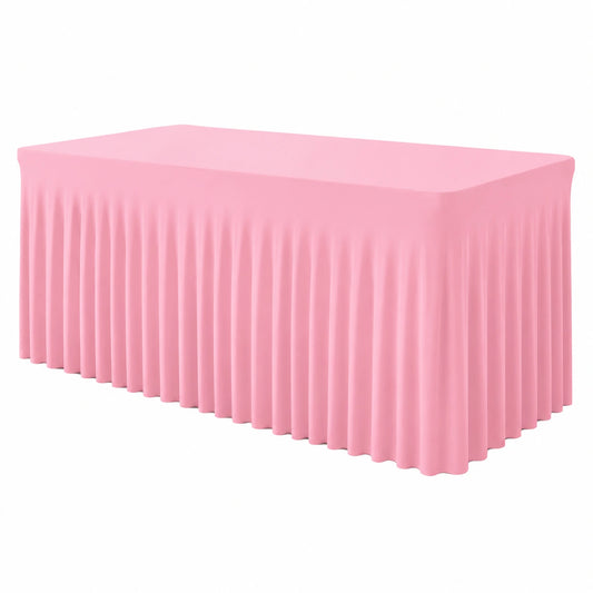 Rosa Stretch-Tischrock für Rechtecktische, Faltenresistentes Design, Ideal für Bankette und Hochzeiten, Größe: 96" x 30"