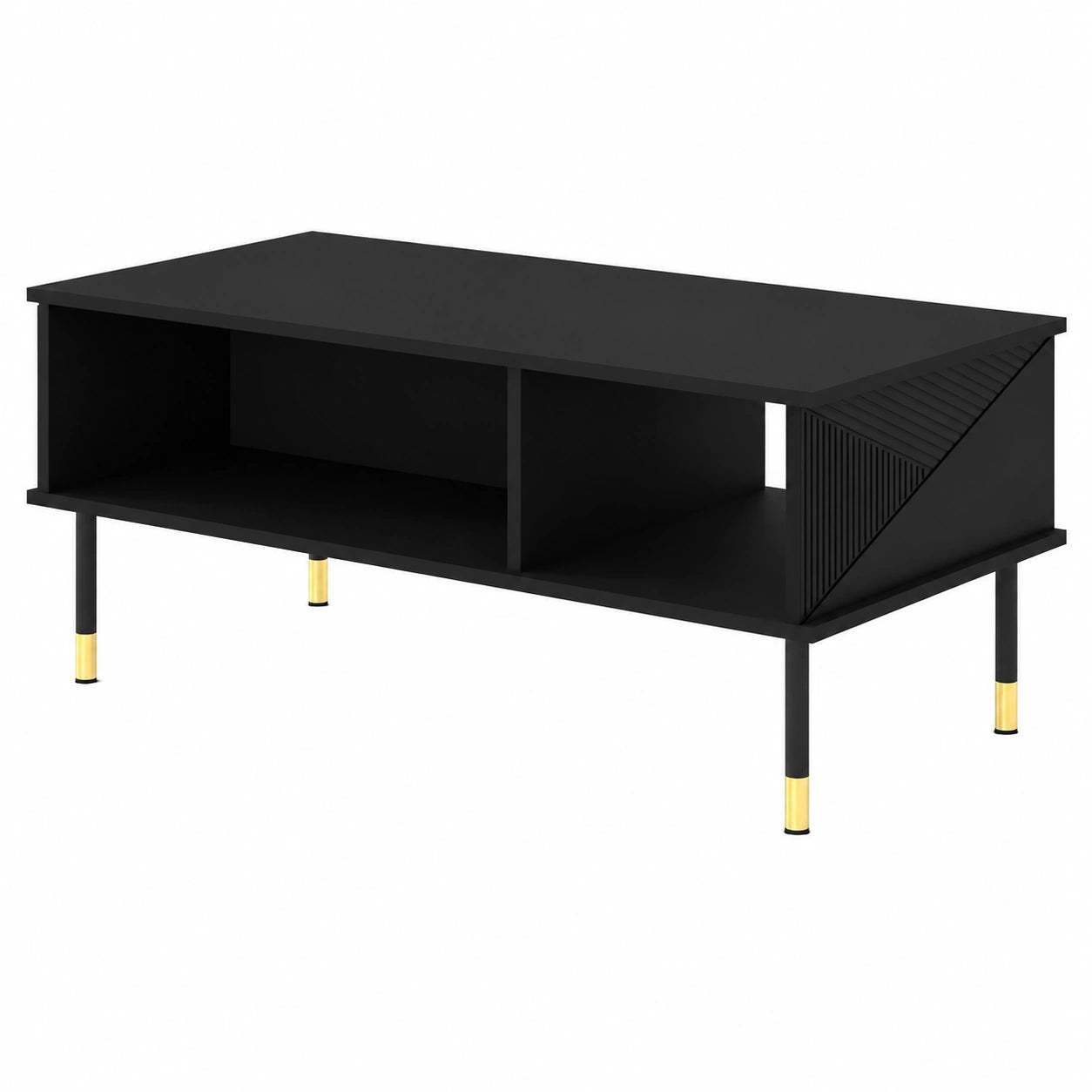 Moderner Couchtisch Schwarz Matt mit Stauraum und Gefrästen Fronten 110x55x45 cm
