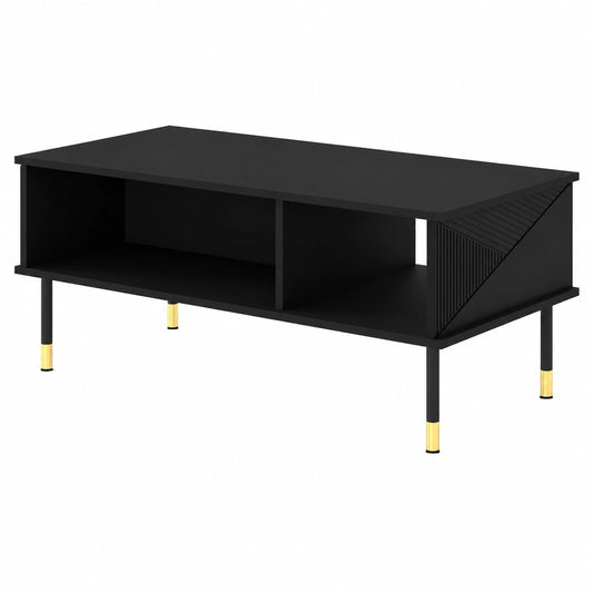 Moderner Couchtisch Schwarz Matt mit Stauraum und Gefrästen Fronten 110x55x45 cm