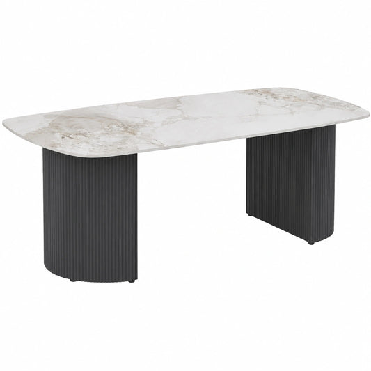 Moderner Couchtisch in Travertin-Optik mit kratzfester Keramikplatte, 130x70 cm