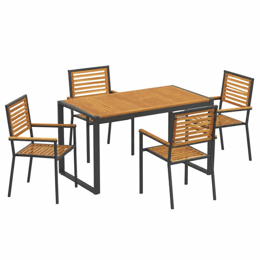 5-teilige Garten-Essgruppe aus Poly-Rattan mit robustem Akazienholzgestell, 140x80x75 cm, ideal für Terrasse und Balkon