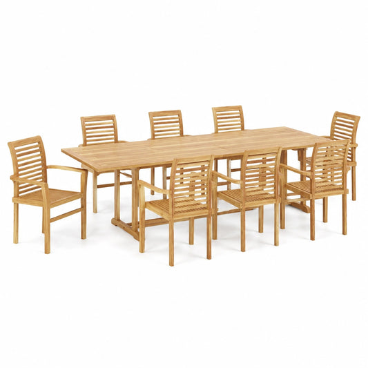 9-teilige Garten-Essgruppe aus Teakholz, wetterfest und langlebig, 280x100x75cm, ideal für Terrasse und Balkon